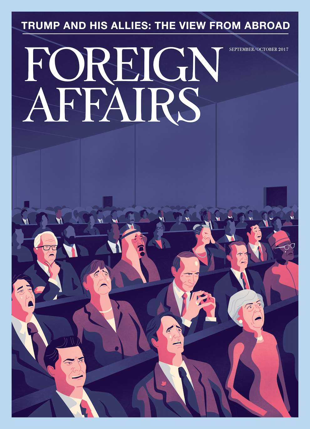 Jack Daly, Digital illustrated Foreign Affairs Poster titled 'Trump and his Allies: The view from Abroad,  with illustrated Theresa May and Putin.